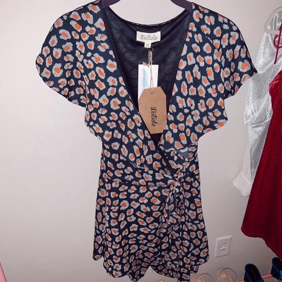 Navy & Orange Printed Romper - Picture 1 of 1